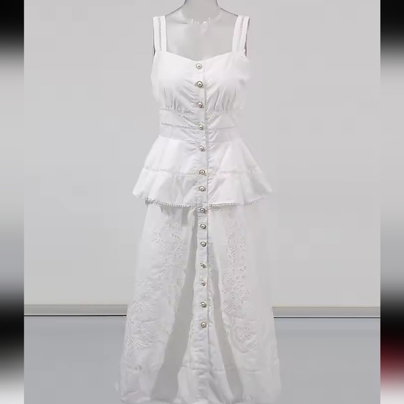 TwoTwinStyle Dresses & Skirts - White Eyelet Embroidered Button Front Midi Dress Cottagecore Boho - NWT Size L